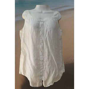 Dana B and Karen White Linen Sleeveless Blouse Size 10 Resort Beach Breathable